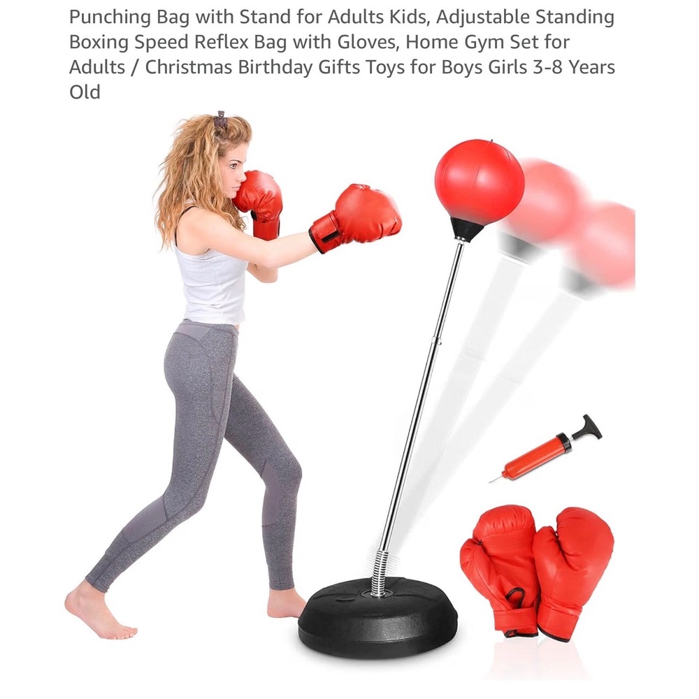 Intey Adjustable Punching Bag with Stand Kids Adults Reflex Speed Ball Red Set